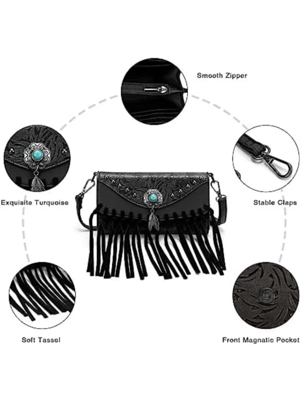 Chic Small Crossbody Bag for Women | Fringe Tassel Shoulder Purse | Turquoise